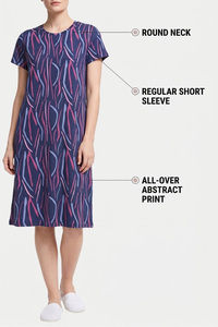 Sweet Dreams Abstract Printed Short Nightdress - Iconic Navy — thumbnail 5